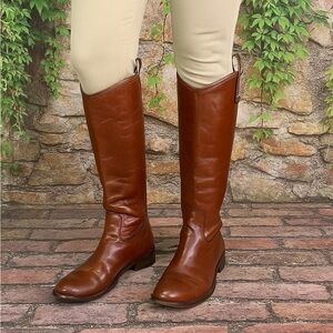 FRYE Cognac Leather Melissa Button Riding Boots, 5.5B